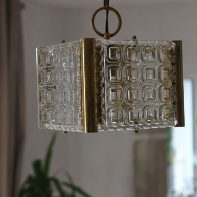 Glass and Brass Pendant Lamp, 1970s-MYM-2022856