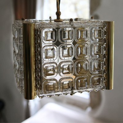 Glass and Brass Pendant Lamp, 1970s-MYM-2022856