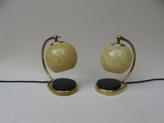 Glass and Brass Table Lamps by Marianne Brandt, 1950s, Set of 2-EY-716931