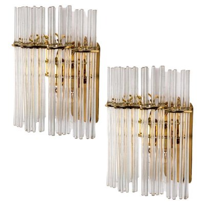 Glass and Brass Wall Sconces in the style of Sciolari, 1960s, Set of 2-VDW-1721206