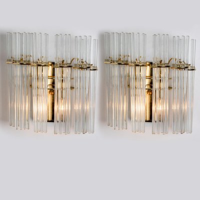 Glass and Brass Wall Sconces in the style of Sciolari, 1960s, Set of 2-VDW-1721206