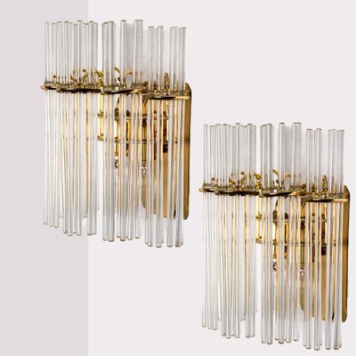 Glass and Brass Wall Sconces in the style of Sciolari, 1960s, Set of 2-VDW-1721206