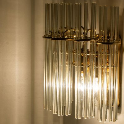 Glass and Brass Wall Sconces in the style of Sciolari, 1960s, Set of 2-VDW-1721206