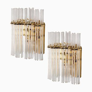 Glass and Brass Wall Sconces in the style of Sciolari, 1960s, Set of 2-VDW-1721206