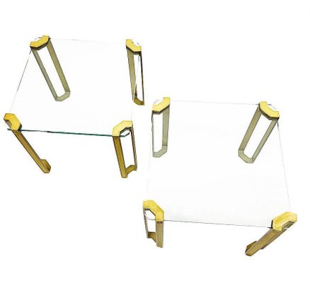 Glass and Bronze Square Tables by Peter Ghyczy, 1970s, Set of 2-UCH-1224249