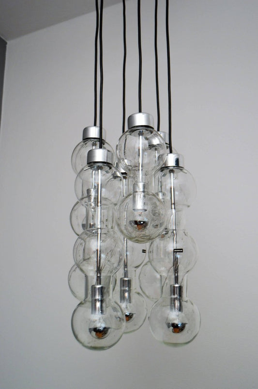 Glass and Chrome Cascade Chandelier or Pendant Lamp from Doria, 1980