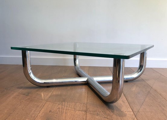 Glass and Chrome Coffee Table-BA-1365335