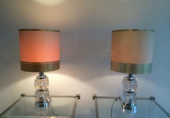 Glass and Chrome Lamps, 1970, Set of 2-BA-1365697