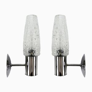 Glass and Chrome Metal Wall Lamps, 1960s, Set of 2-BH-1342177