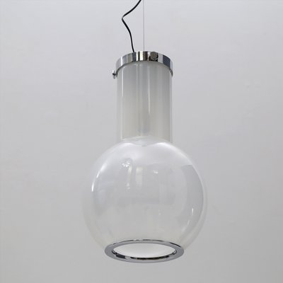 Glass and Chromed Metal Ceiling Lamp, 1970s-EZ-1273765