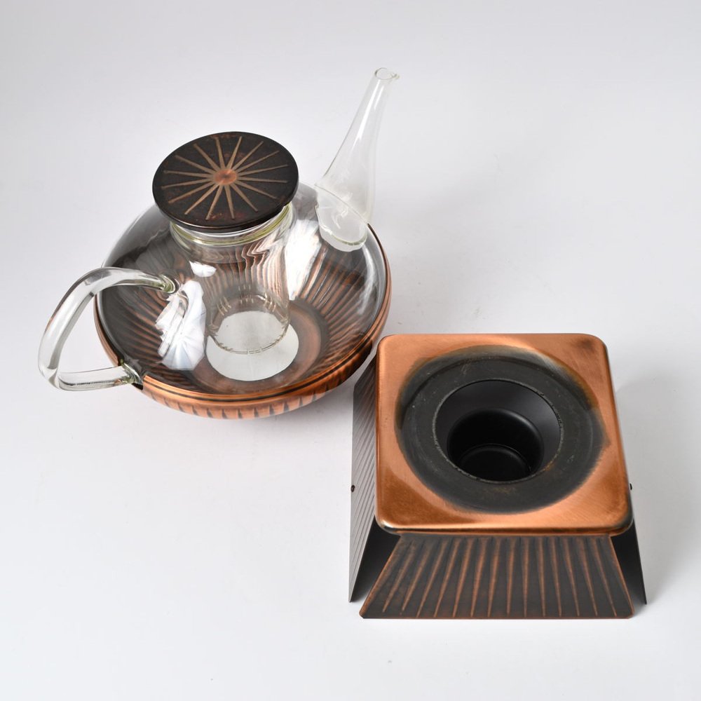 Glass and Copper Tea Set by Heinrich Löffelhardt for Jena Glass Schott & Gen, 1960s, Set of 4