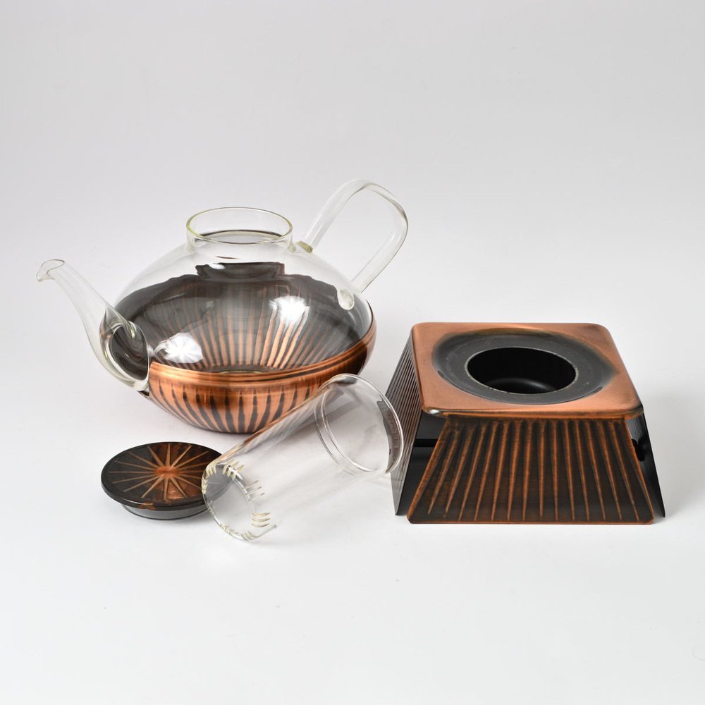 Glass and Copper Tea Set by Heinrich Löffelhardt for Jena Glass Schott & Gen, 1960s, Set of 4-IXK-949241