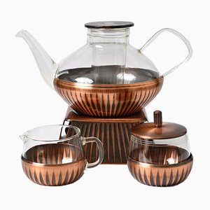 Glass and Copper Tea Set by Heinrich Löffelhardt for Jena Glass Schott & Gen, 1960s, Set of 4-IXK-949241