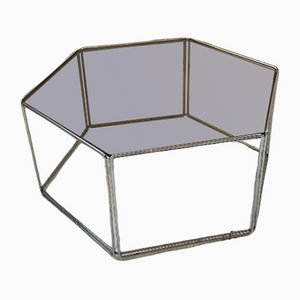 Glass and Hexagonal Chrome Coffee Table-LCU-1090142