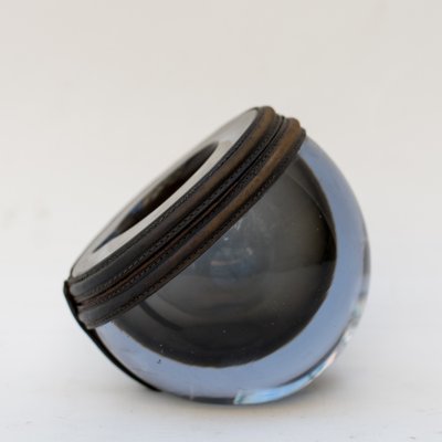 Glass and Leather Ashtray, 1970s-NZV-1794646