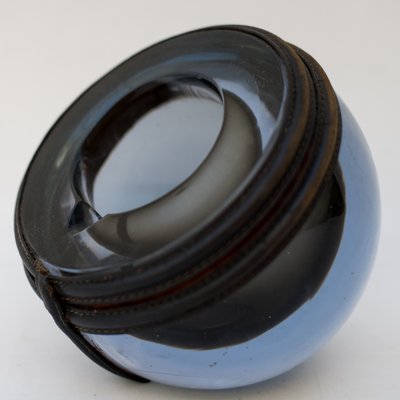 Glass and Leather Ashtray, 1970s-NZV-1794646