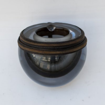 Glass and Leather Ashtray, 1970s-NZV-1794646