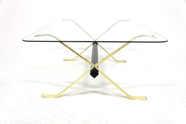 Glass and Metal Coffee Table, Sweden, 1970s-GEK-1735353