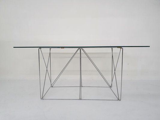 Glass and Metal Dining Table by Max Sauze, 1970s-ZO-1116137