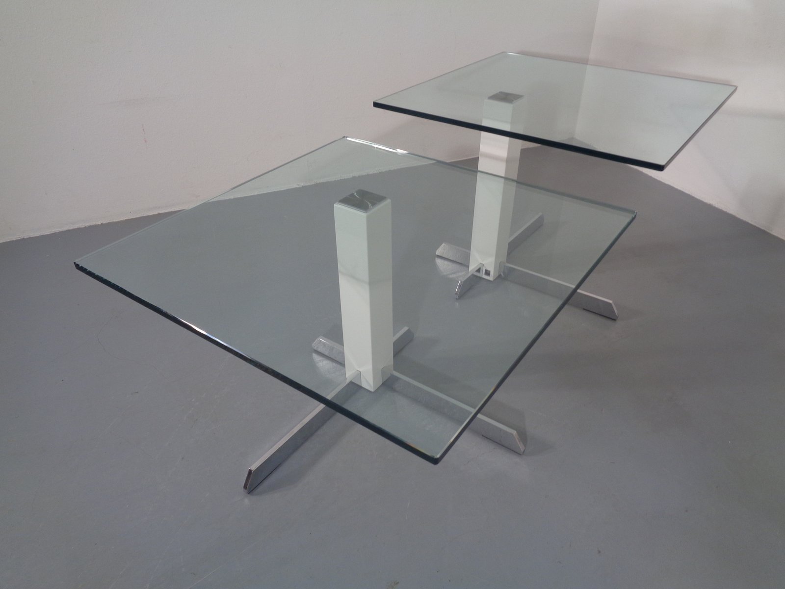 Glass and Metal Side Tables from WK Wohnen, 1990s, Set of 2