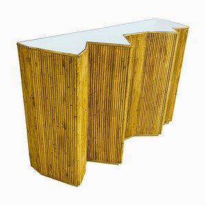 Glass and Rattan Console Table-FGA-923746