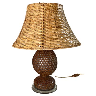 Glass and Rattan Table Lamp in Brown, England, 1970-UR-1729743