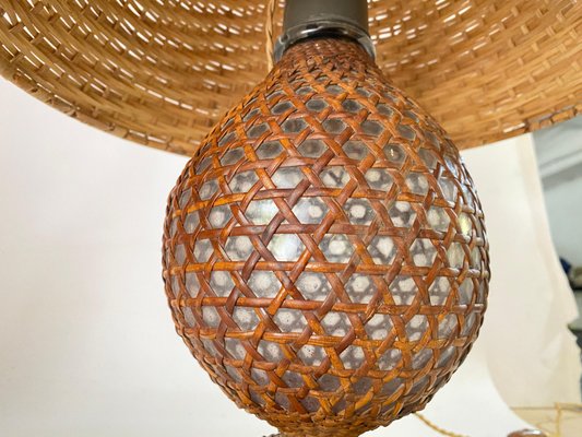 Glass and Rattan Table Lamp in Brown, England, 1970-UR-1729743