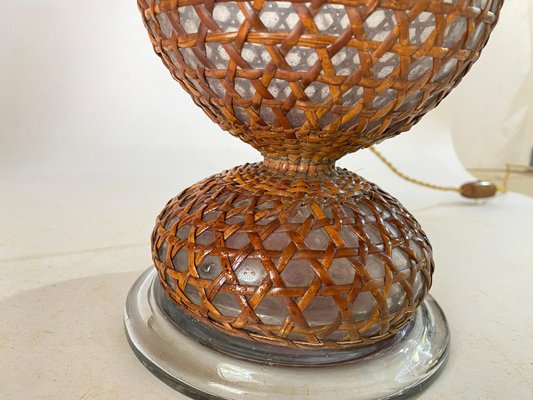 Glass and Rattan Table Lamp in Brown, England, 1970-UR-1729743