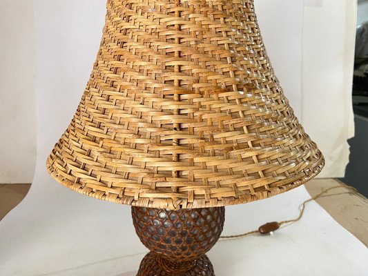 Glass and Rattan Table Lamp in Brown, England, 1970-UR-1729743