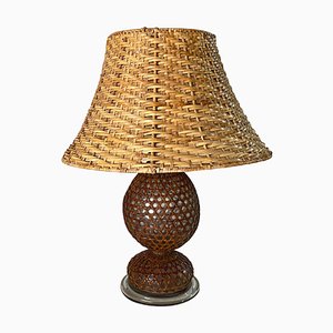 Glass and Rattan Table Lamp in Brown, England, 1970-UR-1729743