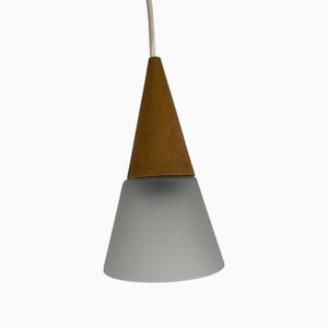 Glass and Teak Pendant Light from Es Horn, Denmark, 1980s-NJY-2042805