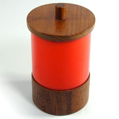 Glass and Teak Table Jar, Italy, 1970s-GIW-1700897