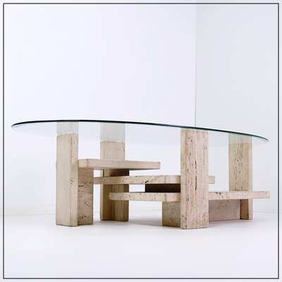 Glass and Travertine Coffee Table by Willy Ballez, 1970s-NYF-2024155