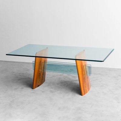 Glass and Wood Dining Table, 1980s-ZLY-1719176