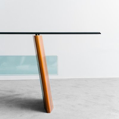 Glass and Wood Dining Table, 1980s-ZLY-1719176