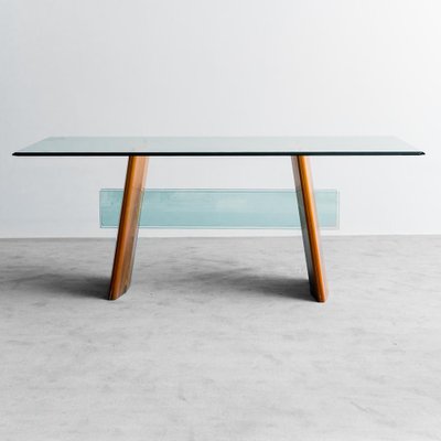 Glass and Wood Dining Table, 1980s-ZLY-1719176