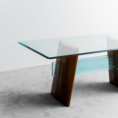 Glass and Wood Dining Table, 1980s-ZLY-1719176