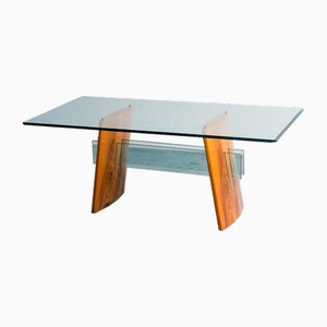 Glass and Wood Dining Table, 1980s-ZLY-1719176