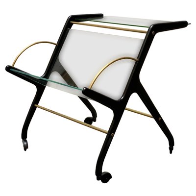 Glass and Wood Magazine Rack with Wheels by Ico Parisi, 1950s-YUW-1144335