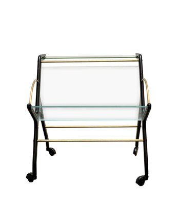 Glass and Wood Magazine Rack with Wheels by Ico Parisi, 1950s-YUW-1144335