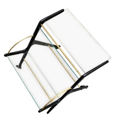 Glass and Wood Magazine Rack with Wheels by Ico Parisi, 1950s-YUW-1144335