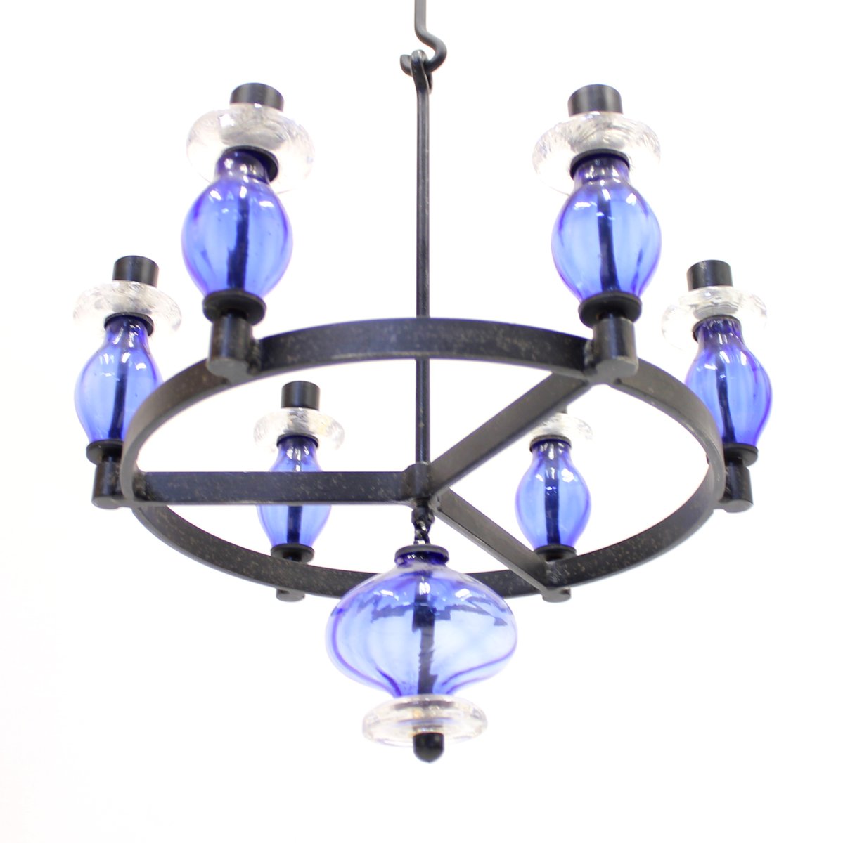 Glass and Wrought Iron Chandelier by Erik Höglund for Boda Smide, 1960s-KQ-1072294