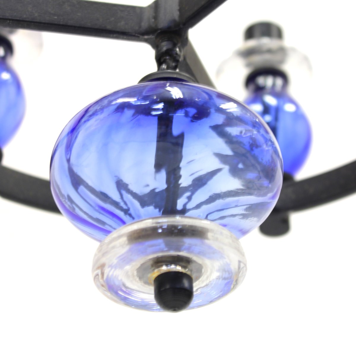 Glass and Wrought Iron Chandelier by Erik Höglund for Boda Smide, 1960s