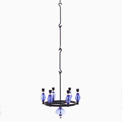 Glass and Wrought Iron Chandelier by Erik Höglund for Boda Smide, 1960s-KQ-1072294