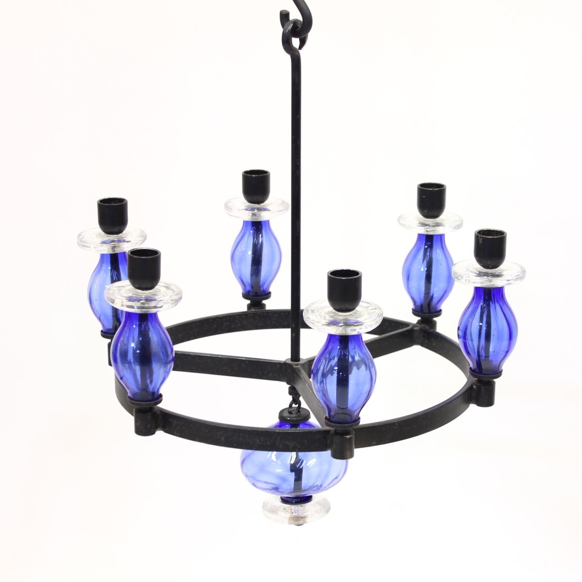 Glass and Wrought Iron Chandelier by Erik Höglund for Boda Smide, 1960s