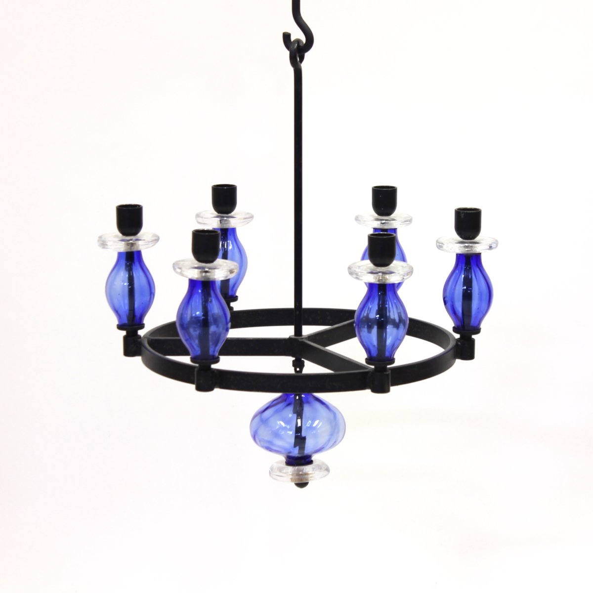 Glass and Wrought Iron Chandelier by Erik Höglund for Boda Smide, 1960s