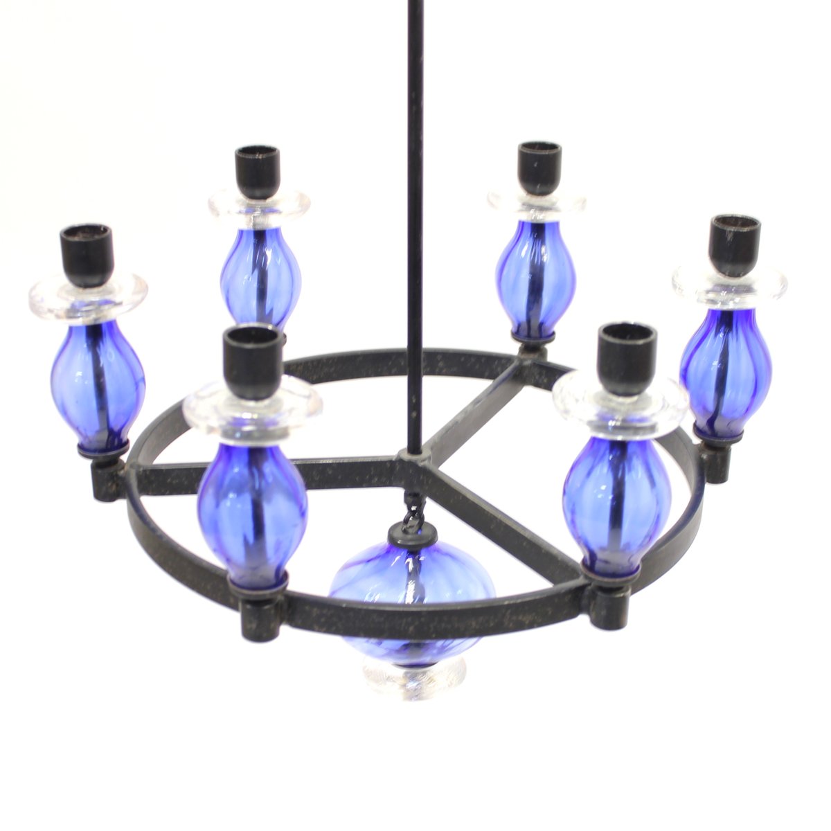 Glass and Wrought Iron Chandelier by Erik Höglund for Boda Smide, 1960s