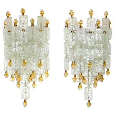 Glass Block & Gold Tulip Sconces from Barovier & Toso, 1940, Set of 2-MBH-1032382