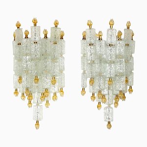 Glass Block & Gold Tulip Sconces from Barovier & Toso, 1940, Set of 2-MBH-1032382