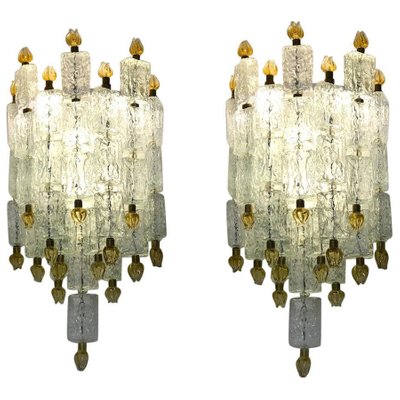 Glass Blocks with Gold Tulip Sconces from Barovier & Toso, 1940s, Set of 2-MBH-1032012